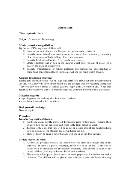 Nature Walk Lesson Plan