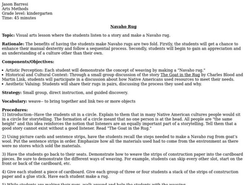 Navajo Rug Lesson Plan