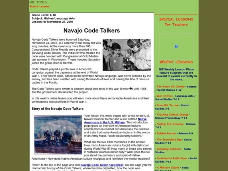 Navajo Code Talkers Lesson Plan