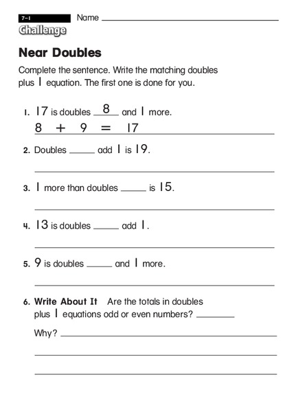 Near Doubles Worksheet