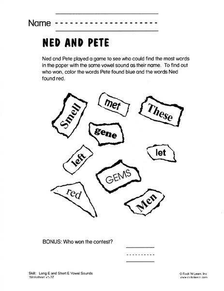 Ned and Pete Worksheet