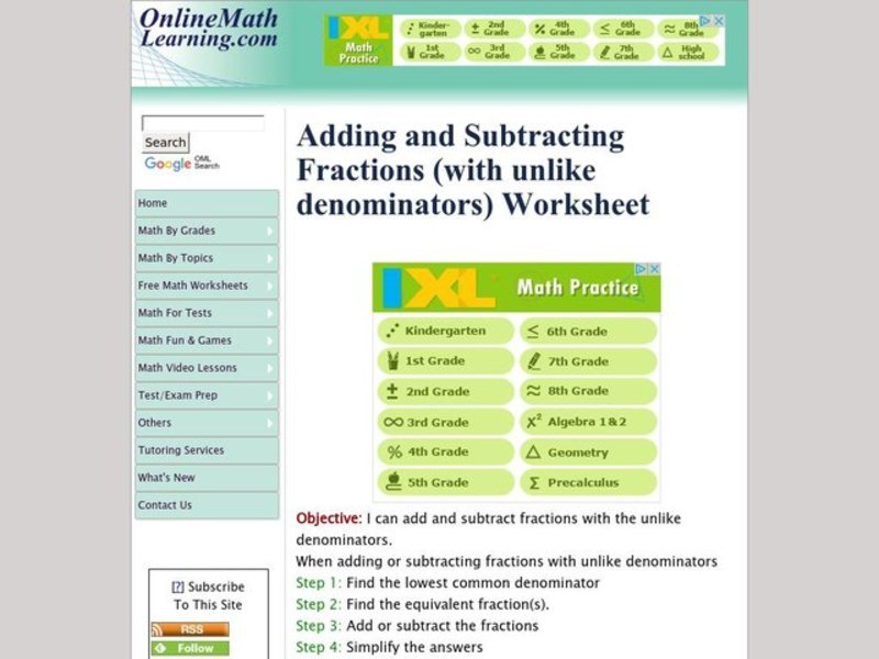 Adding and Subtracting Fractions Interactive