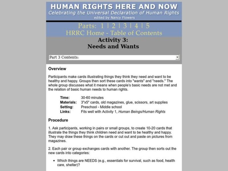 Needs And Wants Lesson Plan