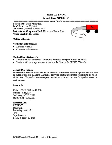 Need For Speed Lesson Plan