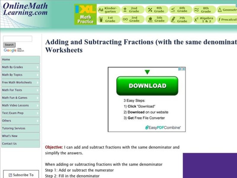 Adding and Subtracting Fractions Interactive