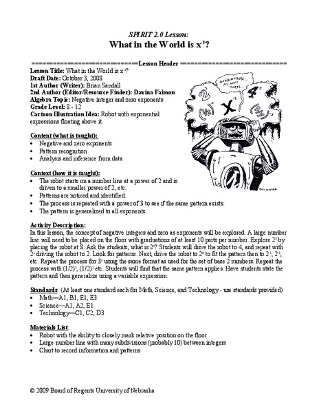 Negative Exponents Lesson Plan