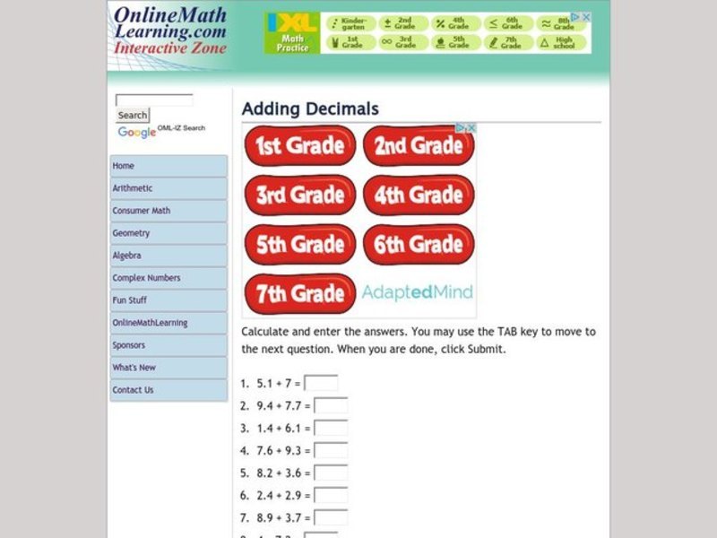 Adding Decimals Interactive