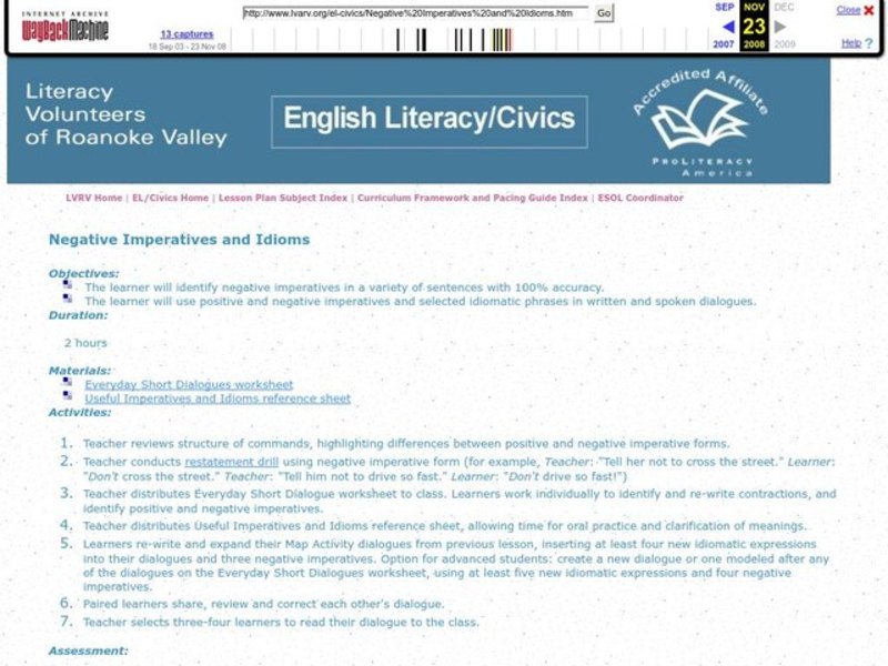 Negative Imperatives and Idioms Lesson Plan