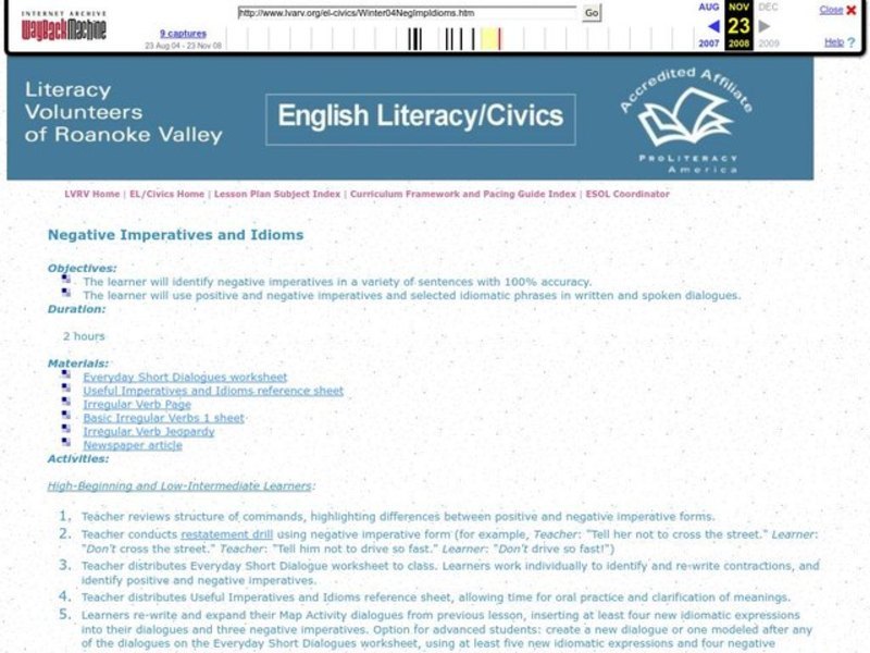 Negative Imperatives and Idioms Lesson Plan