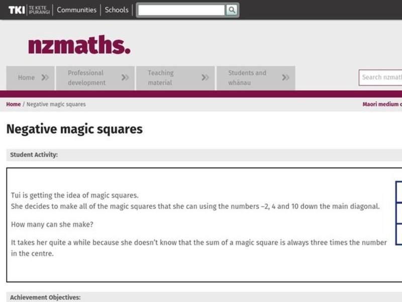 Negative Magic Squares Lesson Plan