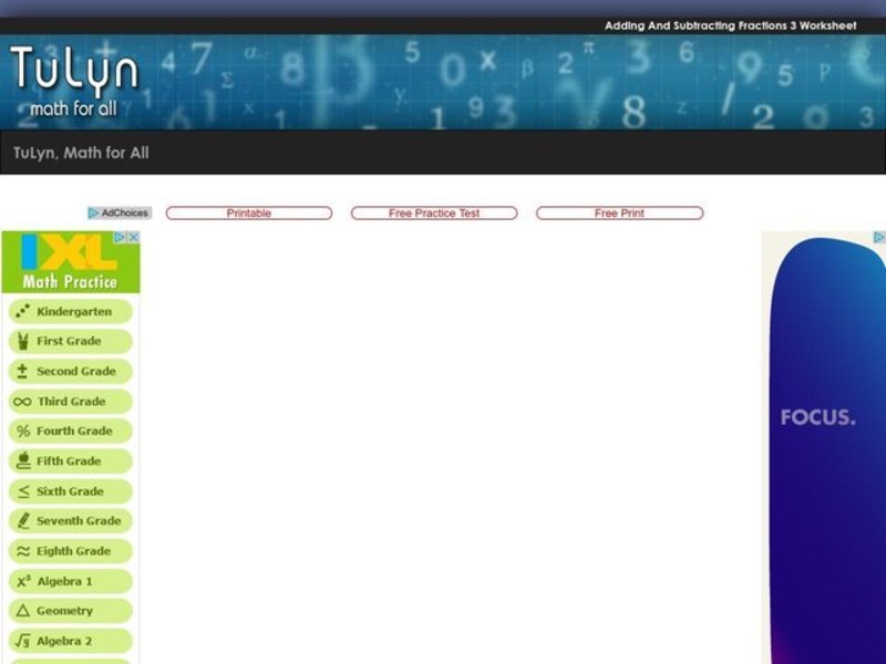Adding and Subtracting Fractions 3 Worksheet