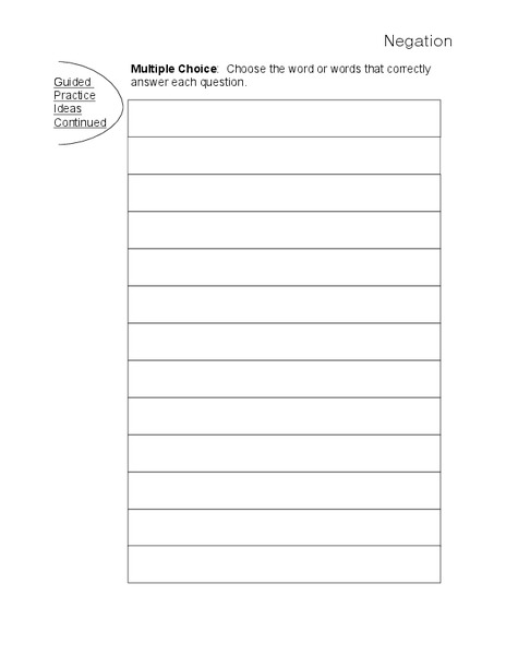 Negatives Worksheet