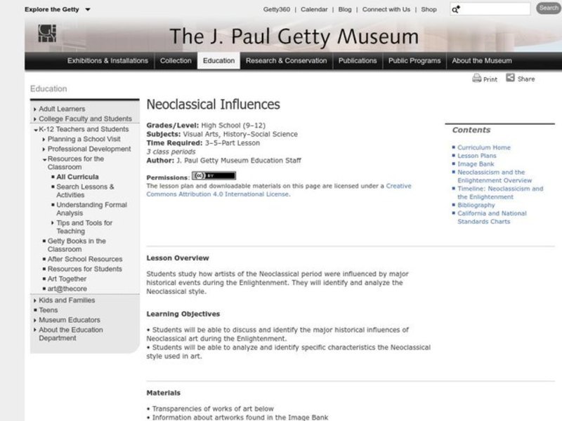 Neoclassical Influences Lesson Plan