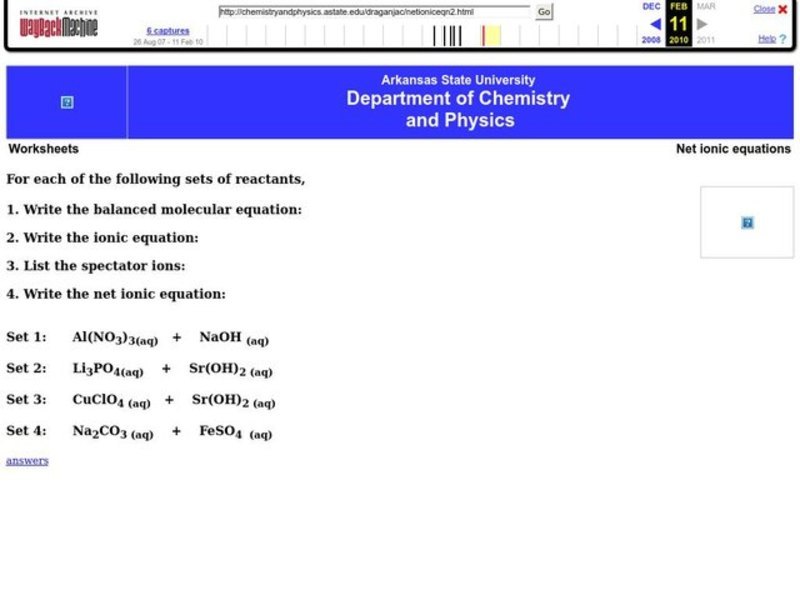 Net Ionic Equations Worksheet