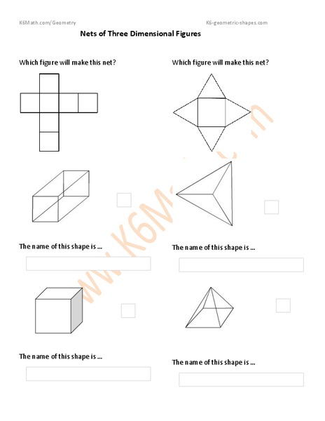 Nets of 3-Dimensional Figures Worksheet