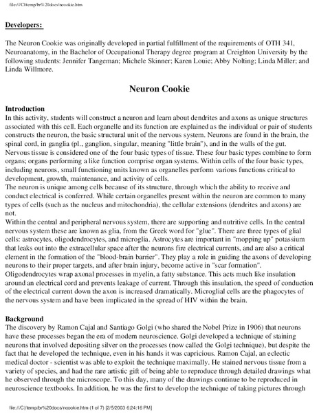 Neuron Cookie Lesson Plan
