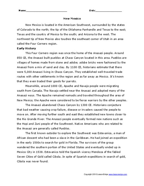 New Mexico Worksheet