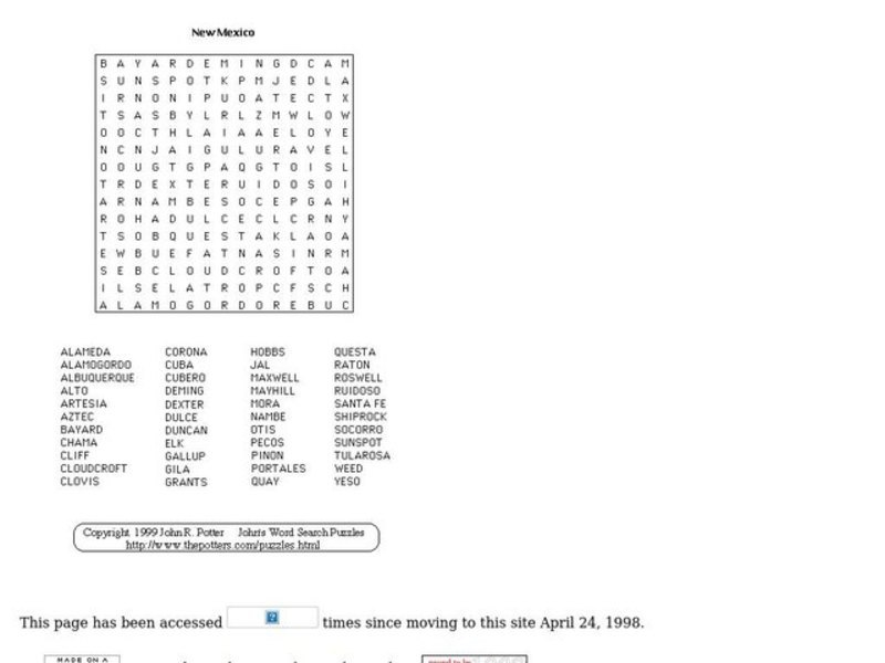 New Mexico Worksheet