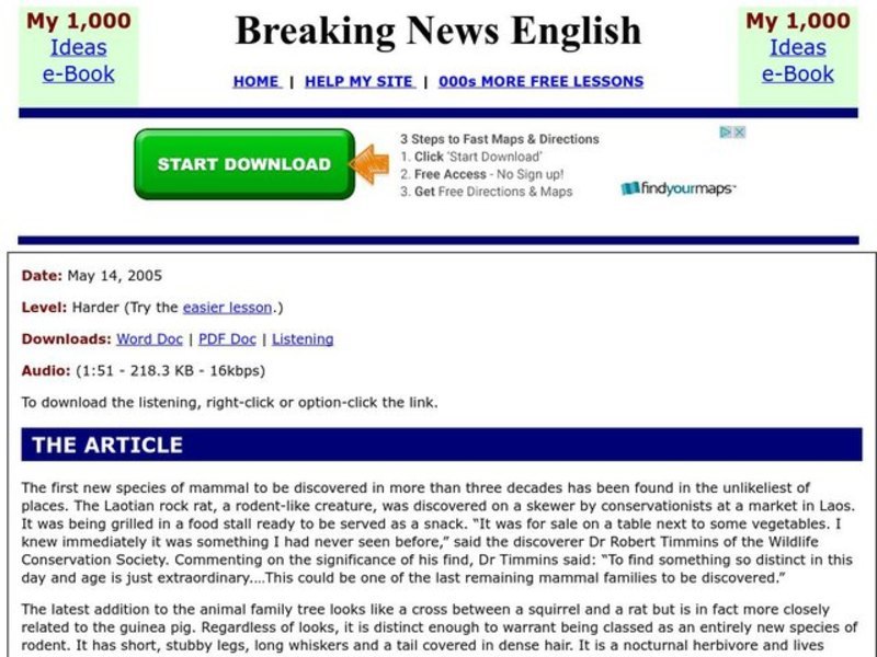 New Mammal Species Found Worksheet