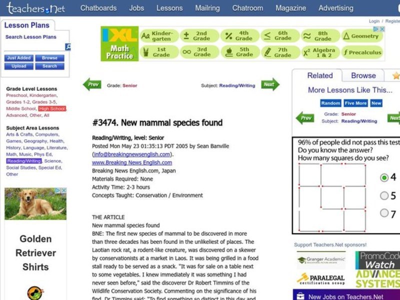 New Mammal Species Found Lesson Plan