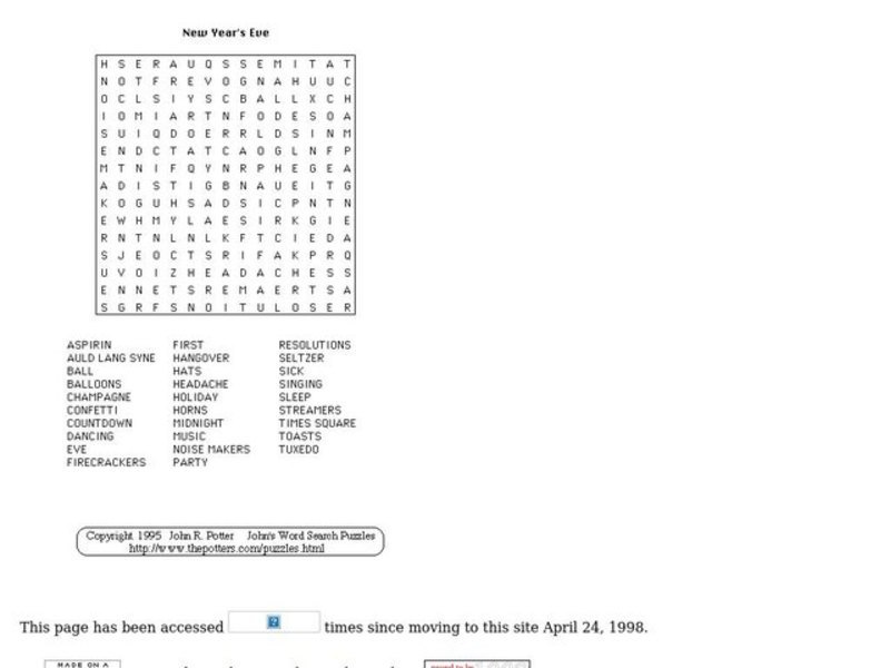 New Year's Eve Worksheet