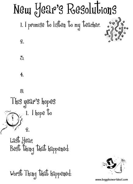 New Year's Resolutions Worksheet