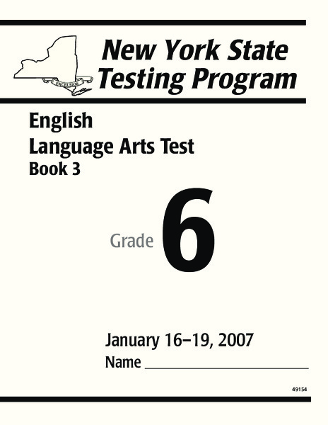 New York State Testing Program: English/Language Arts Book 3, Grade 6 Worksheet