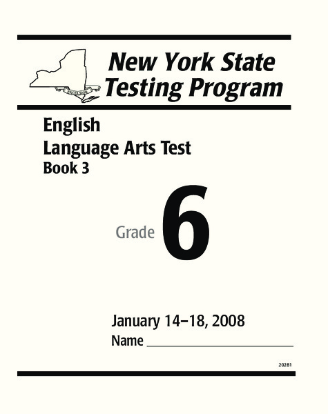 New York State Testing Program: English/Language Arts Book 3, Grade 6 Worksheet