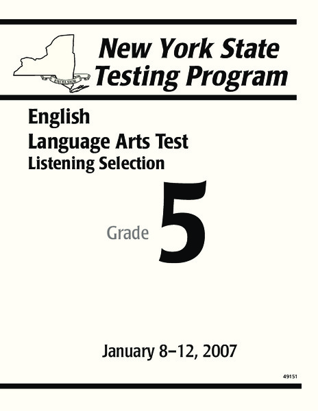 New York State Testing Program: English/Language Arts Listening Selection, Grade 5 Worksheet