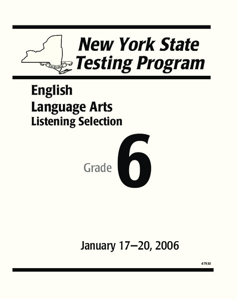 New York State Testing Program: English/Language Arts Listening Selection, Grade 6 Worksheet