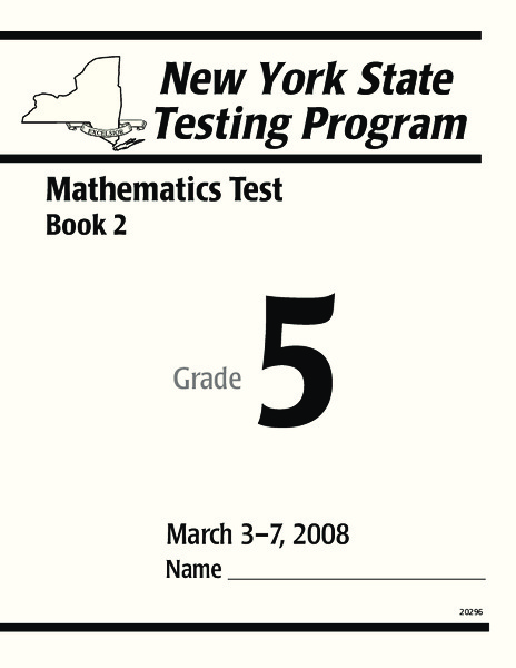 New York State Testing Program: Mathematics Book 2, Grade 5 2008 Worksheet