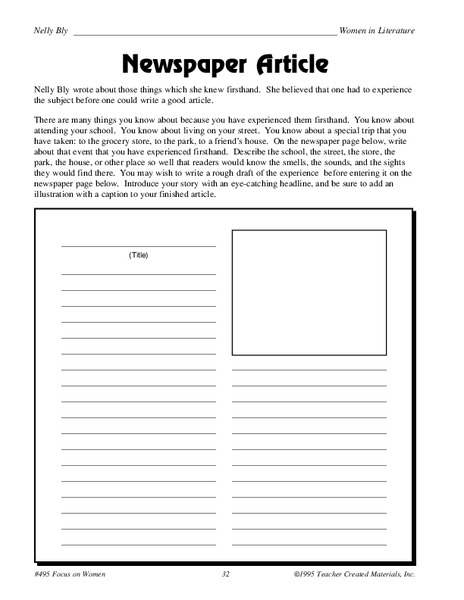 Newspaper Article Worksheet