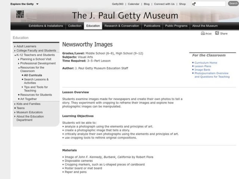 Newsworthy Images Lesson Plan