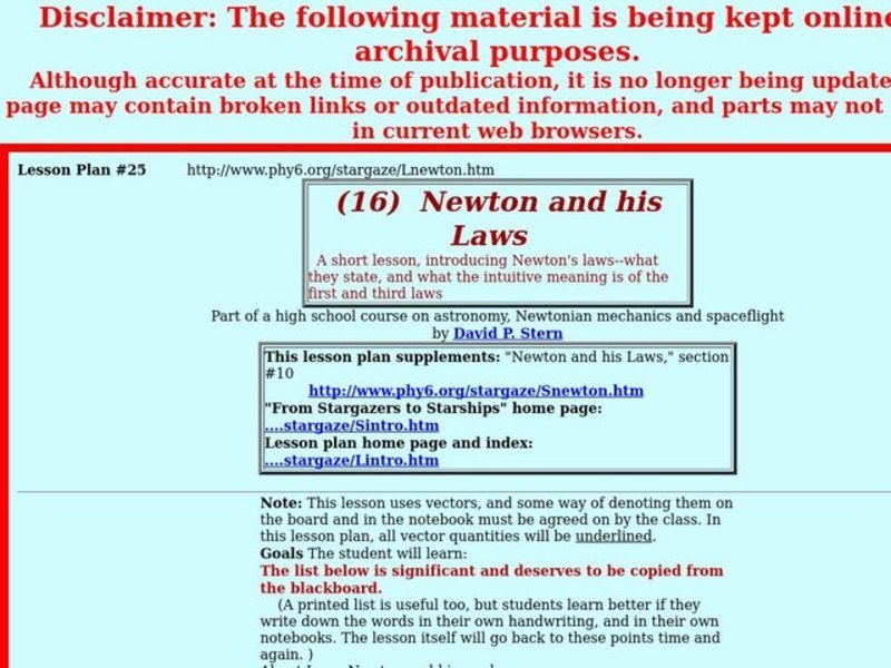 Newton and his Laws Lesson Plan
