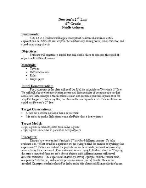 Newton's 2nd Law Lesson Plan