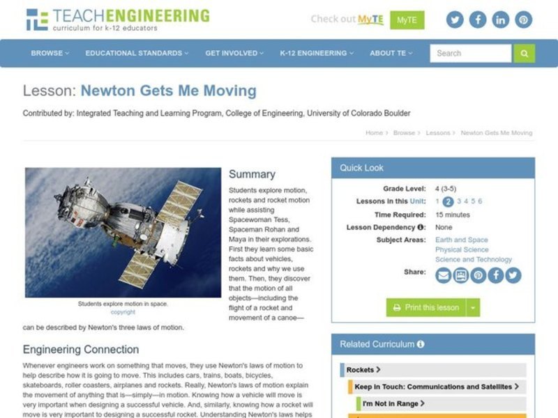 Newton Gets Me Moving Lesson Plan