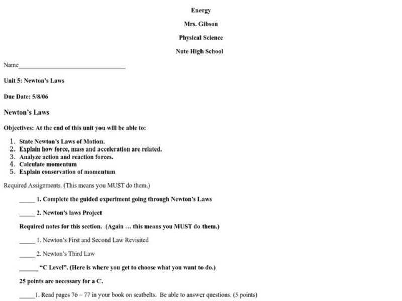 Newton's Laws Lesson Plan