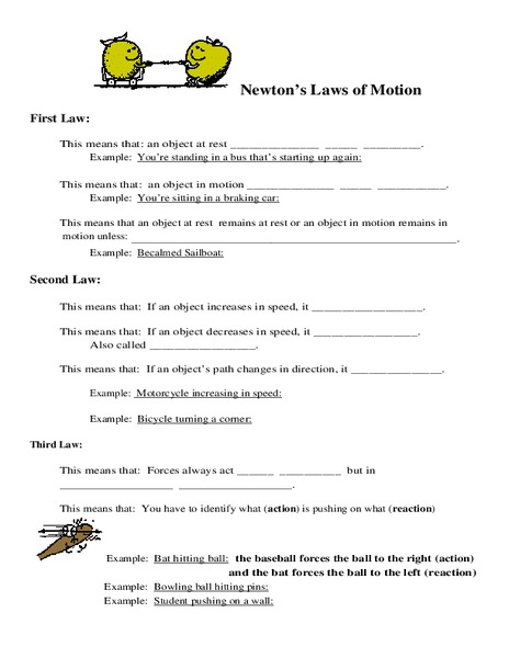 Newton's Laws of Motion Worksheet