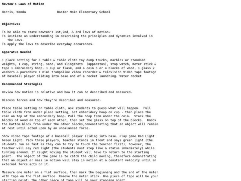 Newton's Laws of Motion Lesson Plan