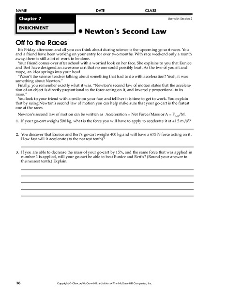 Newton's Second Law Worksheet