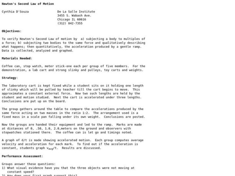 Newton's Second Law of Motion Lesson Plan