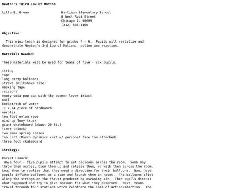 Newton's Third Law of Motion Lesson Plan