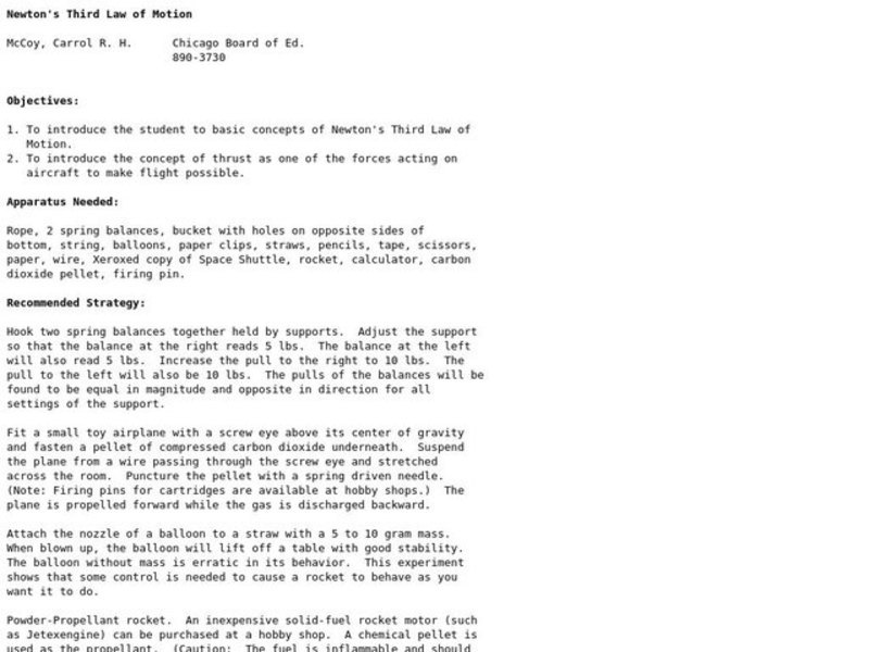 Newton's Third Law of Motion Lesson Plan