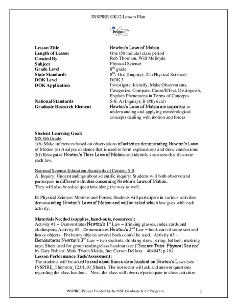 Newton’s Laws of Motion Lesson Plan
