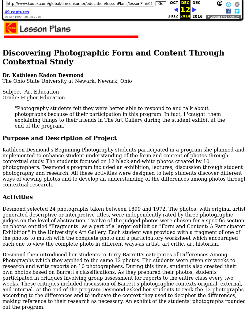 Discovering Photographic Form and Content through Contextual Study Lesson Plan