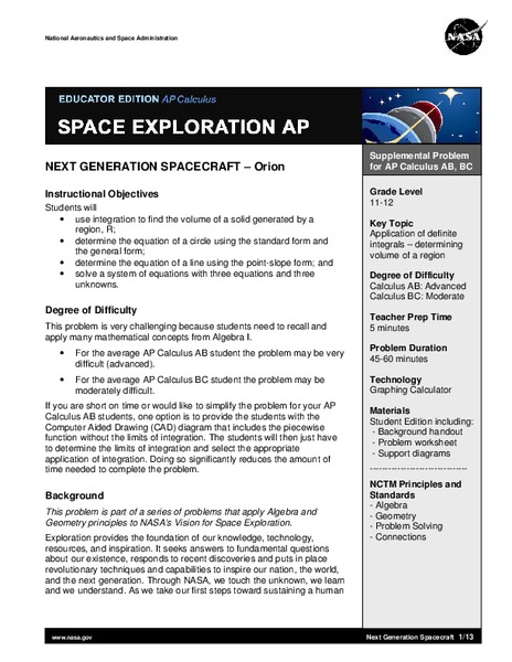 NEXT GENERATION SPACECRAFT-Orion Lesson Plan