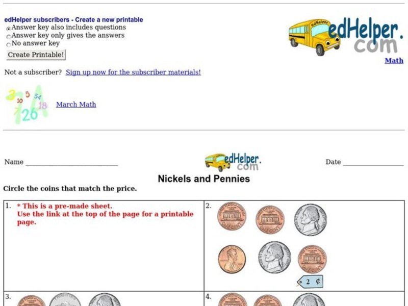 Nickels and Pennies Worksheet