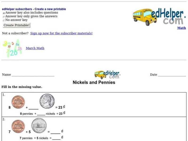 Nickels and Pennies Worksheet