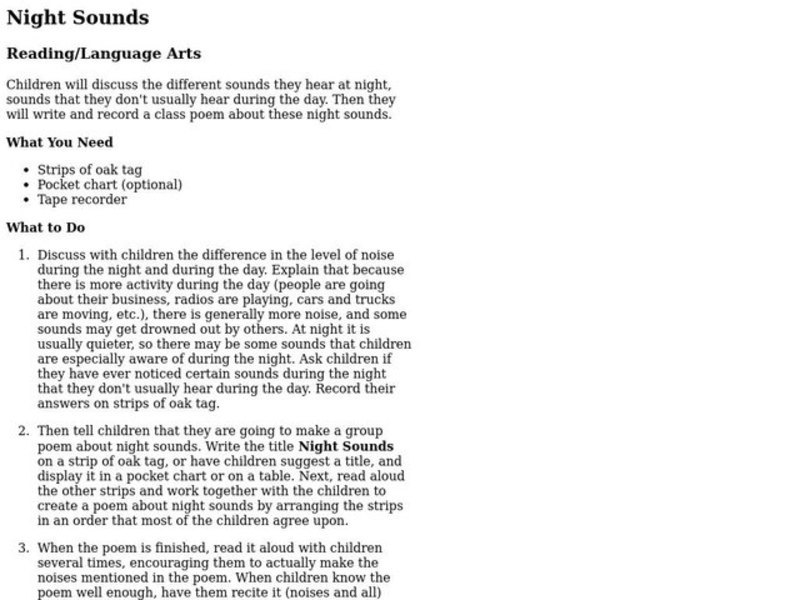 Night Sounds Lesson Plan