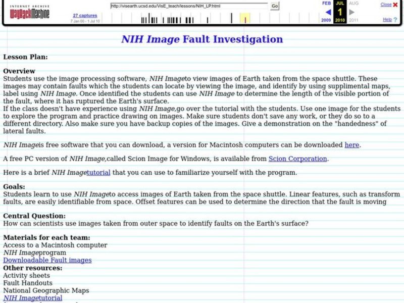 NIH Image Fault Investigation Lesson Plan